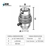 Chrome BC | B22 | Bayonet Cap Lamp Holder – 10mm / 1/2” Thread (Switched / Non-Switched)