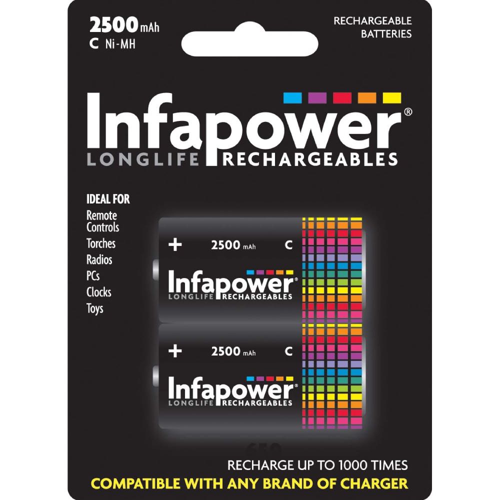 C Size 2500mAh Rechargeable Batteries by Infapower – 1K Recharges