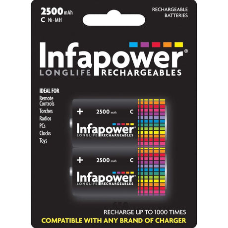C Size 2500mAh Rechargeable Batteries by Infapower – 1K Recharges