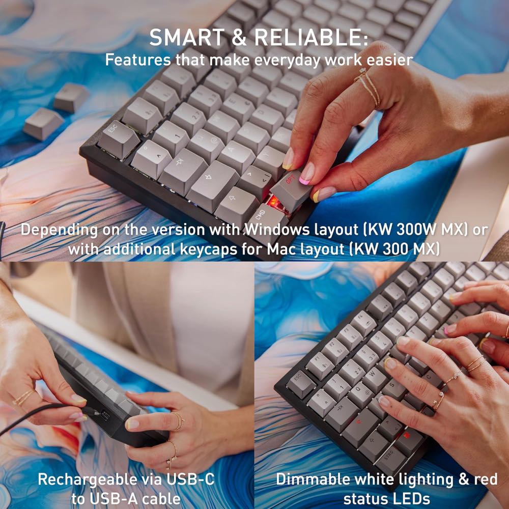 CHERRY KW 300W MX Compact Wireless Hot-Swap Mechanical Gaming Keyboard (UK Layout)