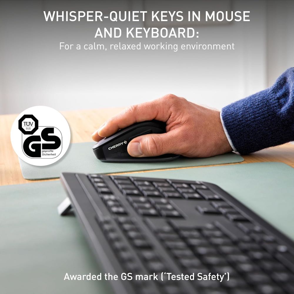 CHERRY STREAM Comfort Wireless, Silent, Ergonomic Keyboard & Mouse Set (Black)