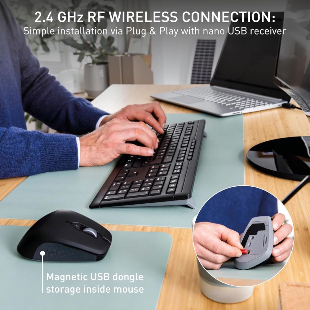 CHERRY STREAM Comfort Wireless, Silent, Ergonomic Keyboard & Mouse Set (Black)