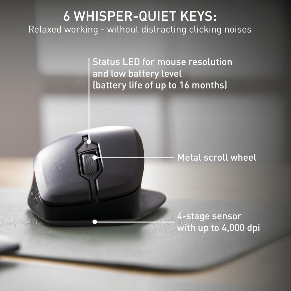 CHERRY STREAM Wireless Comfort Ergonomic RH Mouse (Black)