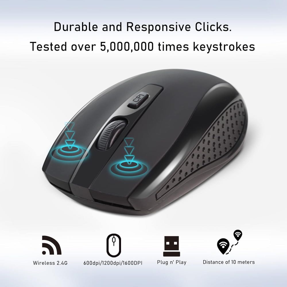 COMPOINT Wireless Keyboard & Mouse Deskset – Full-Size Multimedia Combo (Black)