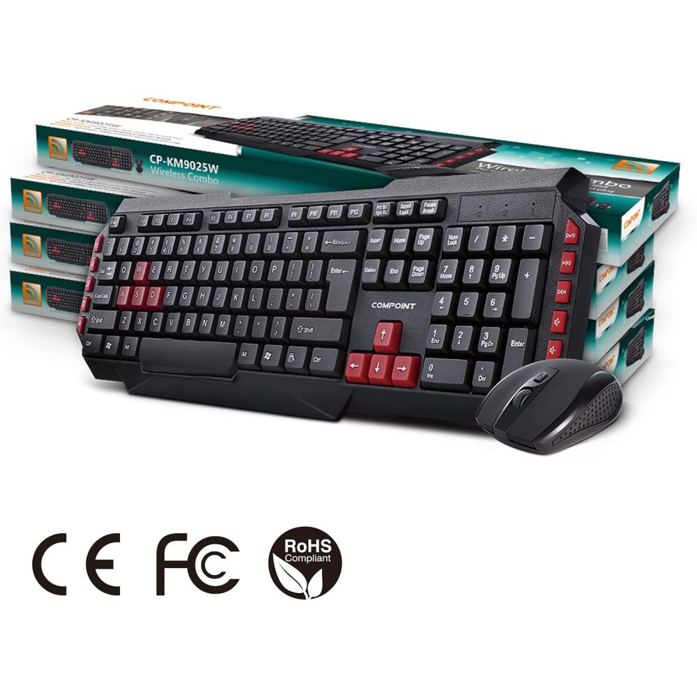 COMPOINT Wireless Keyboard & Mouse Deskset – Full-Size Multimedia Combo (Black)