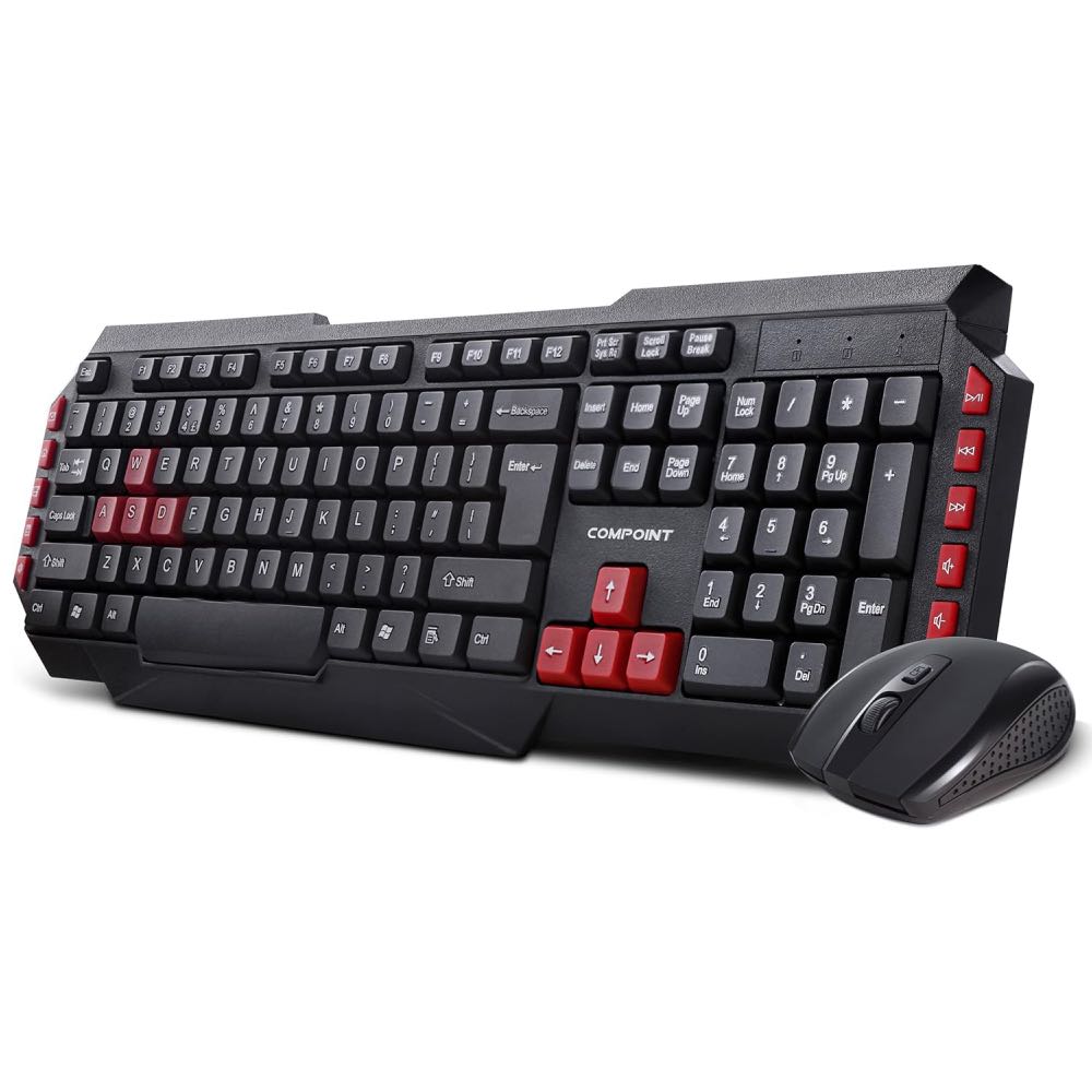 COMPOINT Wireless Keyboard & Mouse Deskset – Full-Size Multimedia Combo (Black)