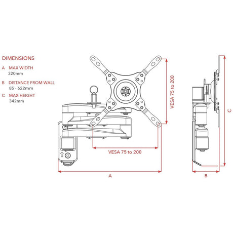 Caravan TV Bracket with 3-Arm Cantilever & Quick Release 