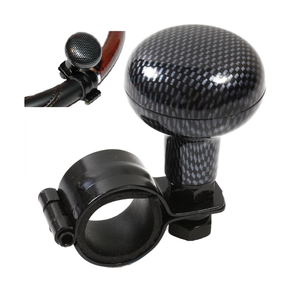 Carbon Fibre Look Steering Wheel Spinner Knob with Adjustable One-Hand Control