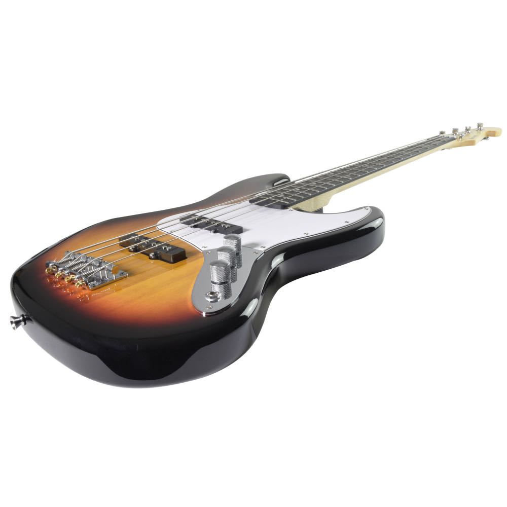 Chord CAB42 Electric Bass Guitar with Dual Single Coil Pickups in 3-Tone Sunburst