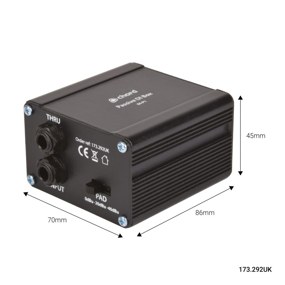 Chord Passive DI Box with 3-Way Pad & Ground Lift Filtering