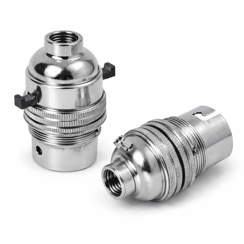 Chrome BC | B22 | Bayonet Cap Lamp Holder – 10mm / 1/2” Thread (Switched / Non-Switched)