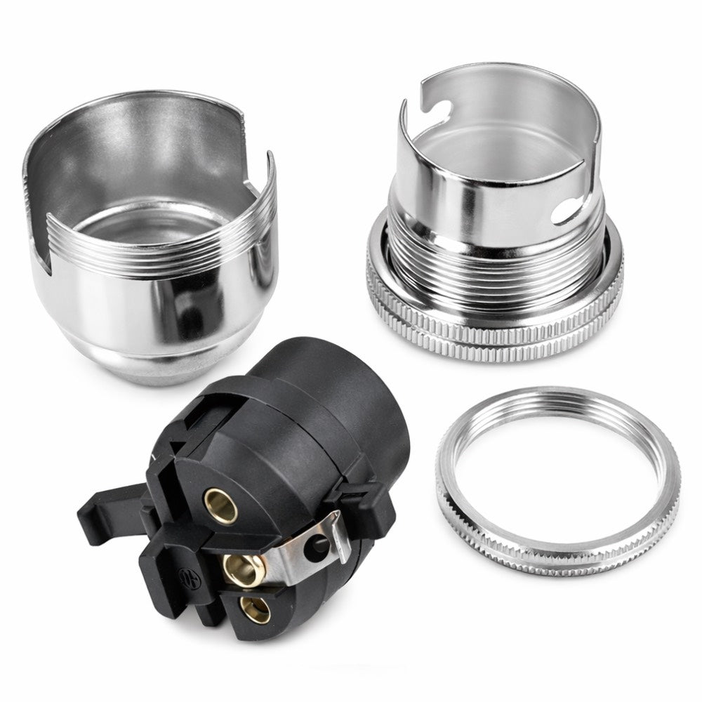 Chrome BC | B22 | Bayonet Cap Lamp Holder – 10mm / 1/2” Thread (Switched / Non-Switched)