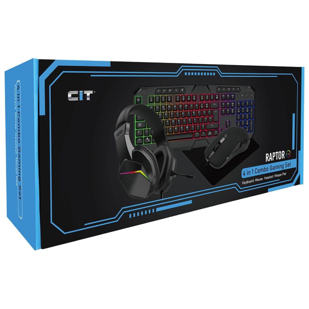 CiT Raptor 4-in-1 Desktop Gaming Bundle – Keyboard, Mouse, Headset & Mousemat Set