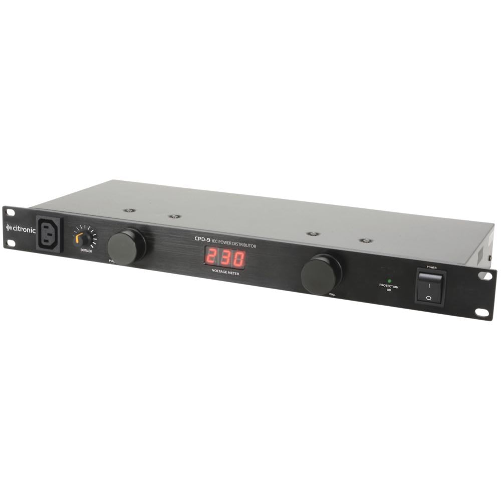Citronic 1U IEC Power Distributor with Digital Voltmeter & 9 Outlets