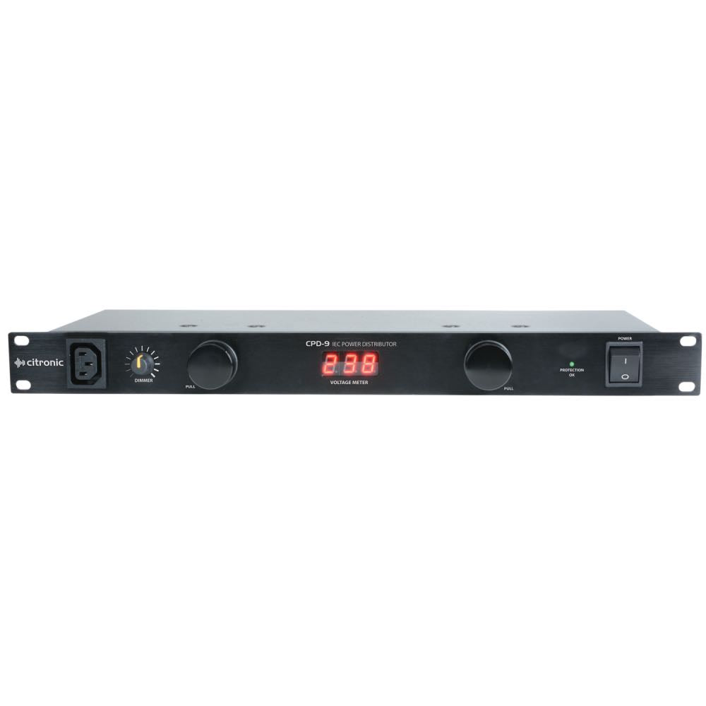 Citronic 1U IEC Power Distributor with Digital Voltmeter & 9 Outlets