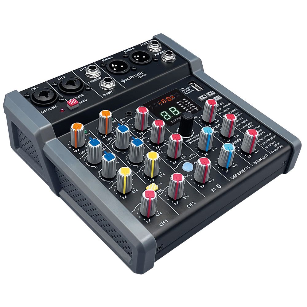 Citronic CMA-Series Compact 6-Channel Mixer with DSP, USB & Bluetooth (4 Mono + 2 Stereo)