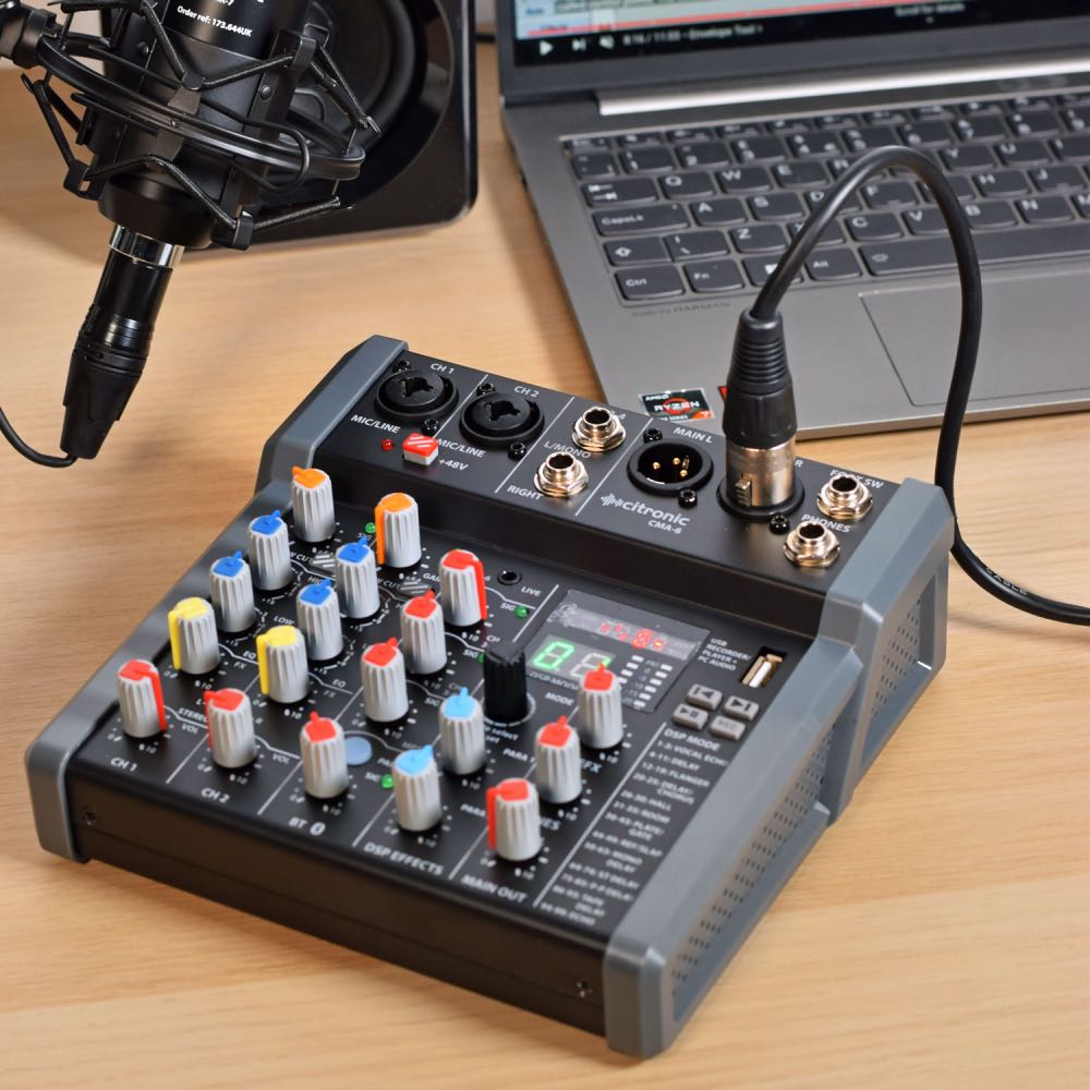 Citronic CMA-Series Compact 6-Channel Mixer with DSP, USB & Bluetooth (4 Mono + 2 Stereo)