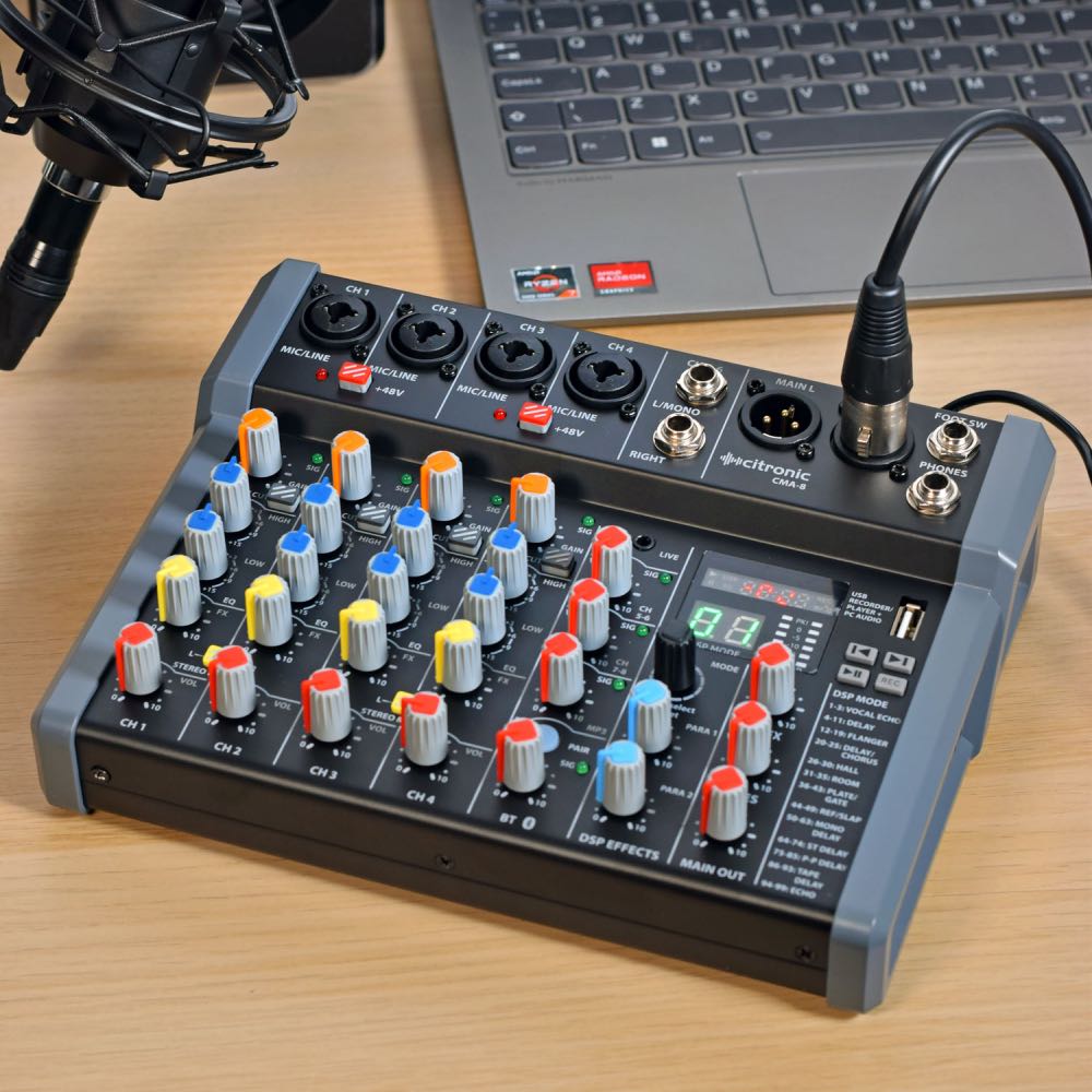 Citronic CMA-Series Compact 6-Channel Mixer with DSP, USB & Bluetooth (4 Mono + 2 Stereo)