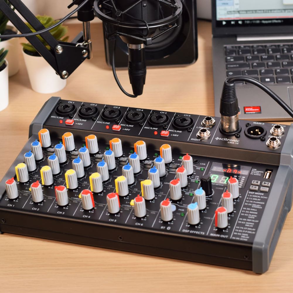 Citronic CMA-Series Compact 6-Channel Mixer with DSP, USB & Bluetooth (4 Mono + 2 Stereo)