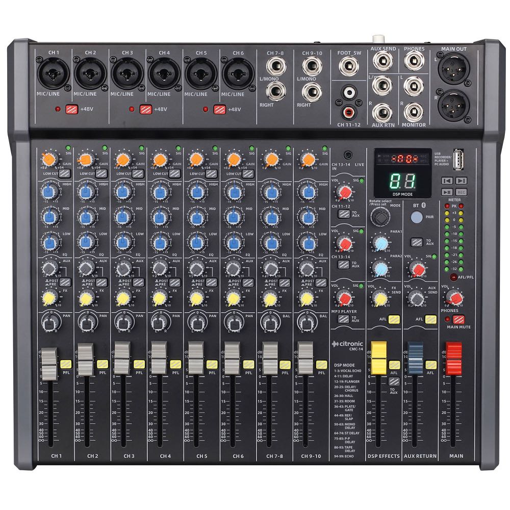 Citronic CMC-Series 14-Channel Mixing Console with DSP, USB & Bluetooth
