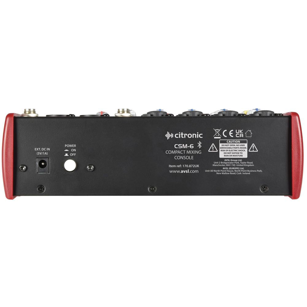 Citronic CSM-Series Compact 5-Channel Mixer with USB & Bluetooth (4 Mono + 1 Stereo)