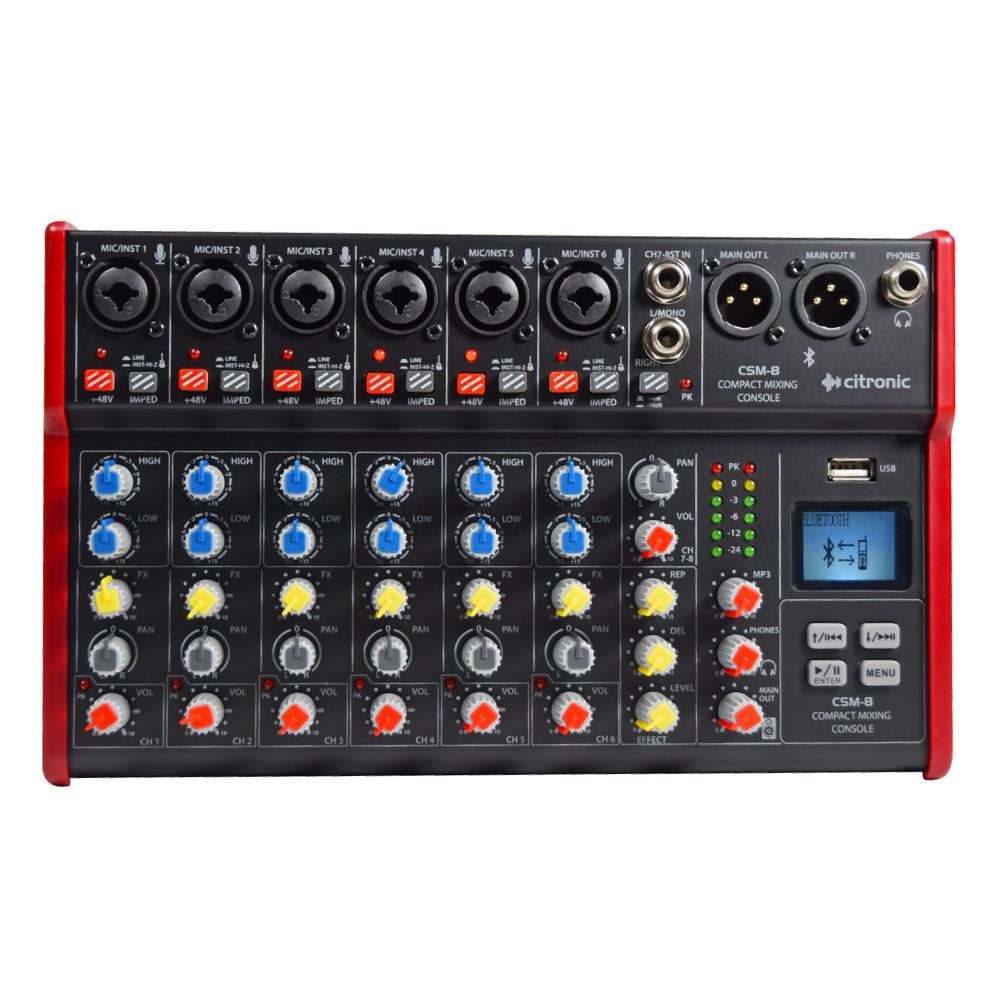 Citronic CSM-Series Compact 5-Channel Mixer with USB & Bluetooth (4 Mono + 1 Stereo)