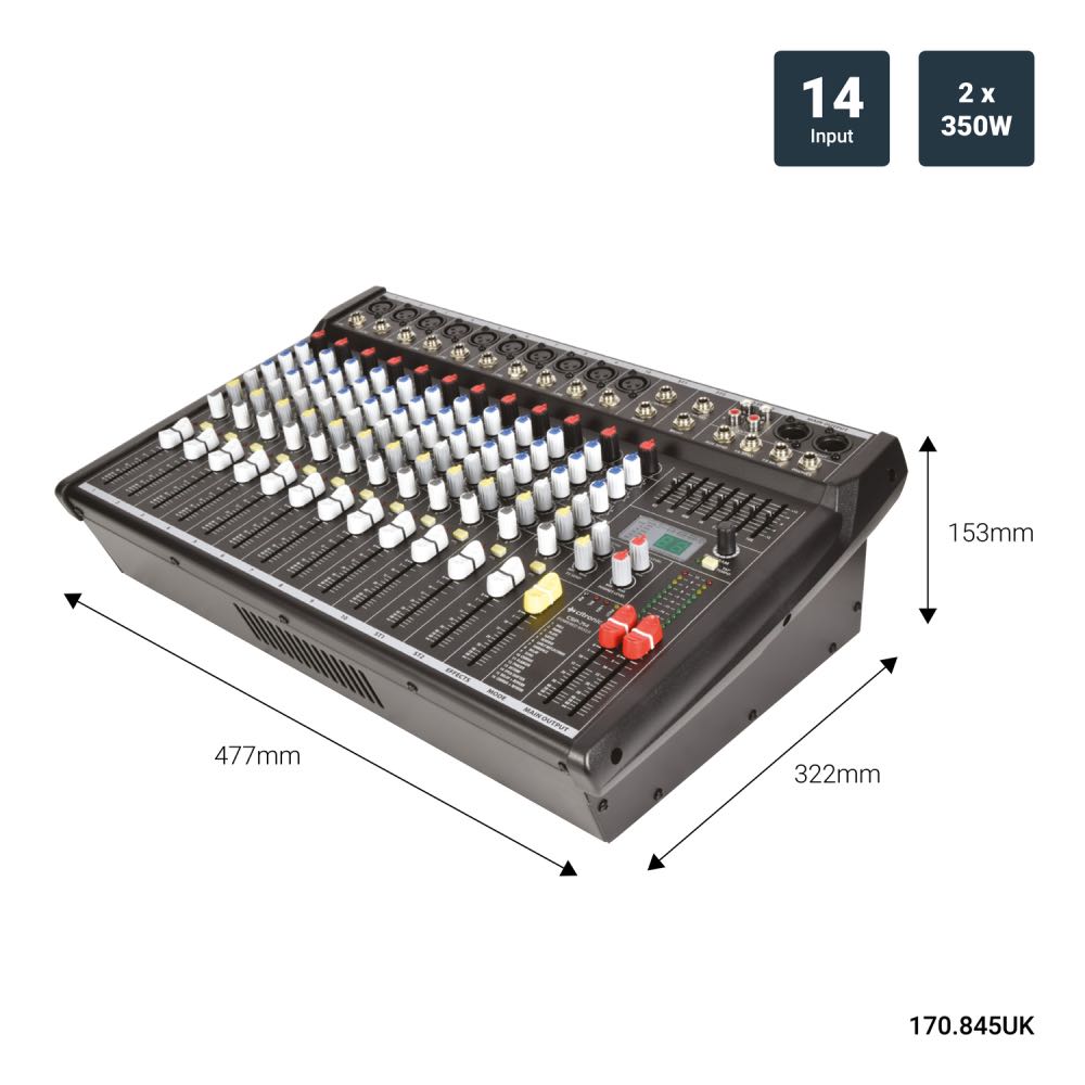 Citronic CSP-Series 14-Channel Powered Mixer with Built-In Amplifier & DSP FX