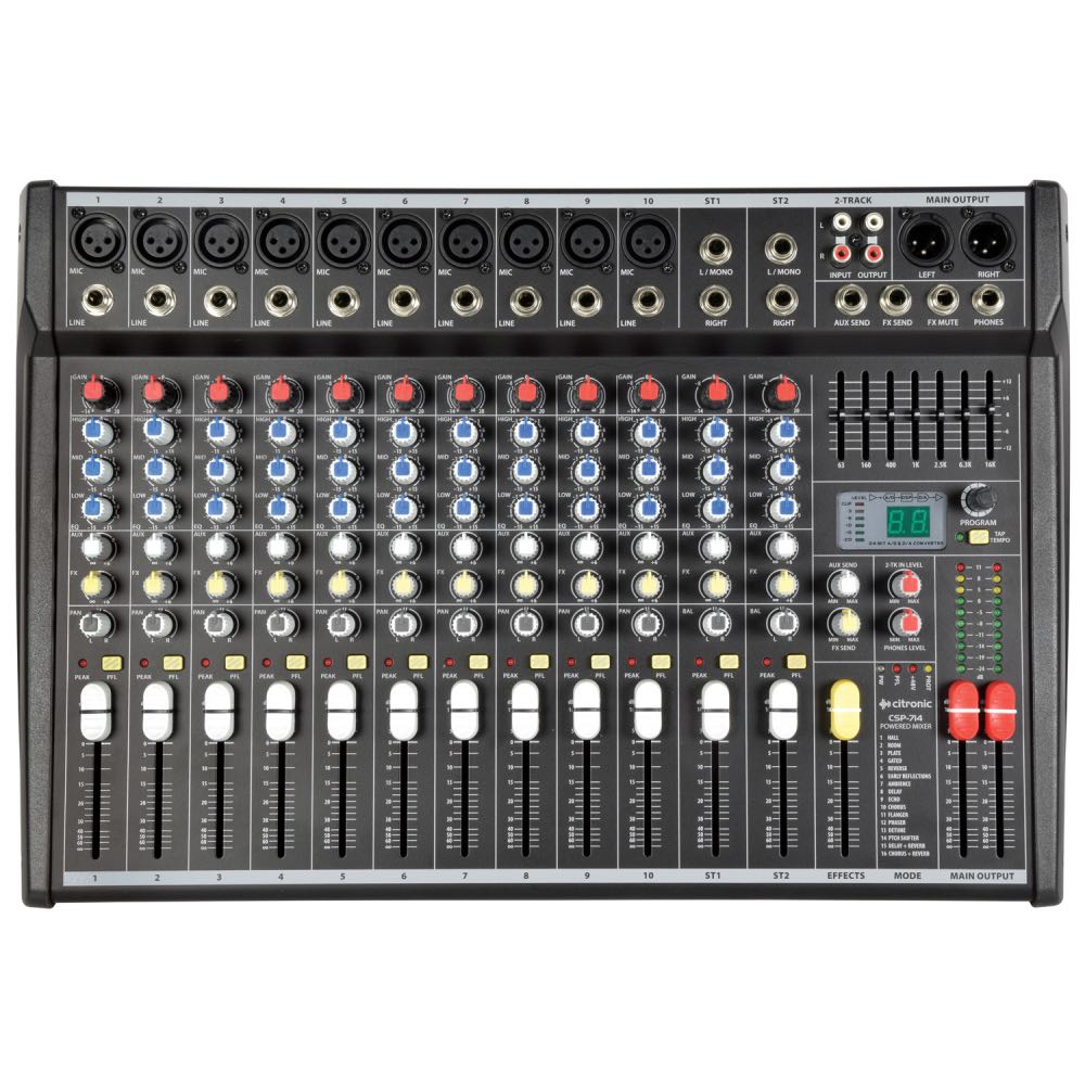 Citronic CSP-Series 14-Channel Powered Mixer with Built-In Amplifier & DSP FX
