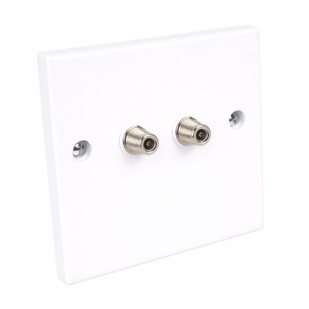 Double F Type Satellite Wall Socket Plate Flush Mount Dual RF Outlet