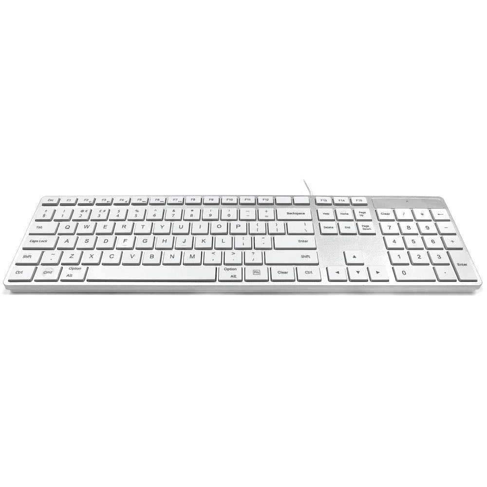 Full Size USB-C Multimedia Keyboard for Mac – Silver & White (UK Layout)