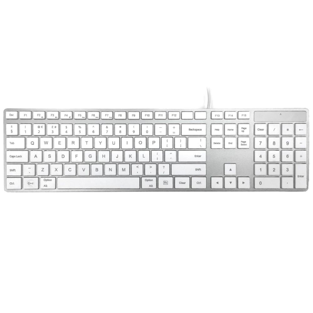 Full Size USB-C Multimedia Keyboard for Mac – Silver & White (UK Layout)