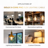 Gold Lighting Cable Flex | Electrical Lighting Cable – 3 Core 0.5mm / 0.75mm