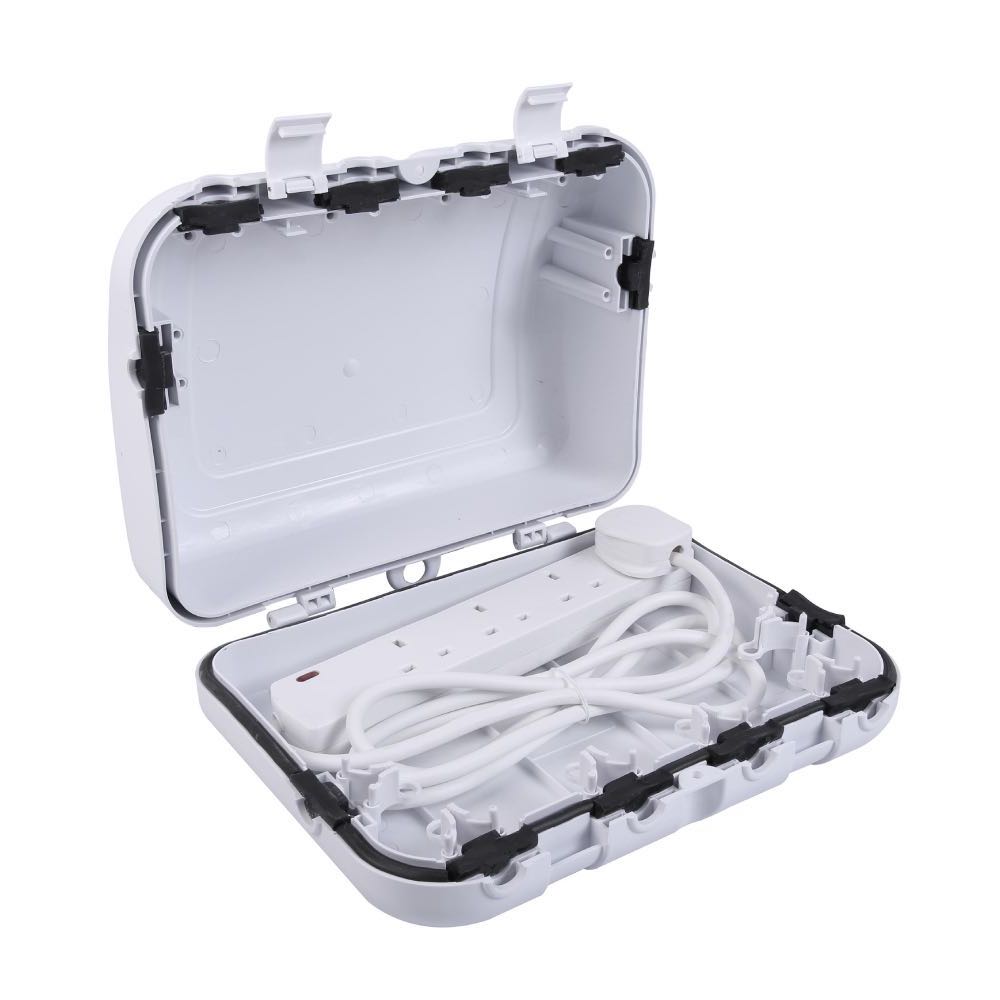 IP64 Heavy-Duty Garden Weatherproof 13A 4 Gang Outdoor Junction Box in White – Available Lengths: 2m / 5m / 10m