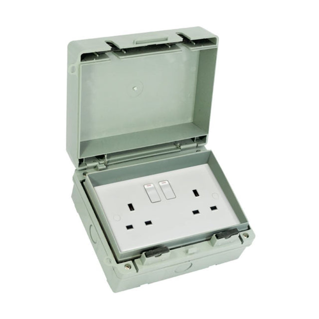 13a Box Outdoor Garden 2 Gang 13A IP65-Rated Weatherproof Socket Enclosure Box ...