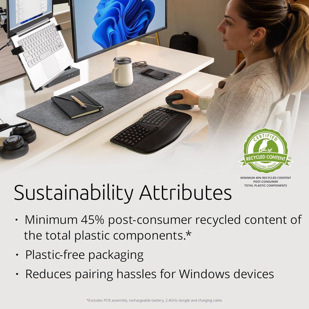 Kensington KB675 EQ Pro Fit Ergo TKL Rechargeable Wireless Keyboard