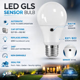 LED Dusk to Dawn Sensor GLS Light Bulb E27 / B22 – 9W 10W – 2700K (Warm White)