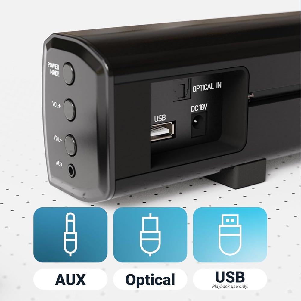 MAJORITY Bowfell Compact Bluetooth Stereo Soundbar for TV with USB Playback & Remote – Black