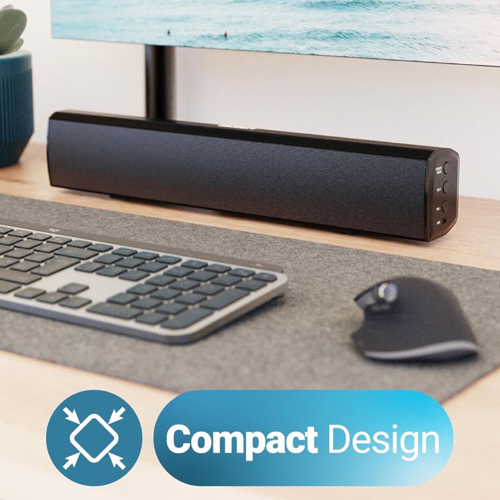 MAJORITY Bowfell Compact Bluetooth Stereo Soundbar for TV with USB Playback & Remote – Black