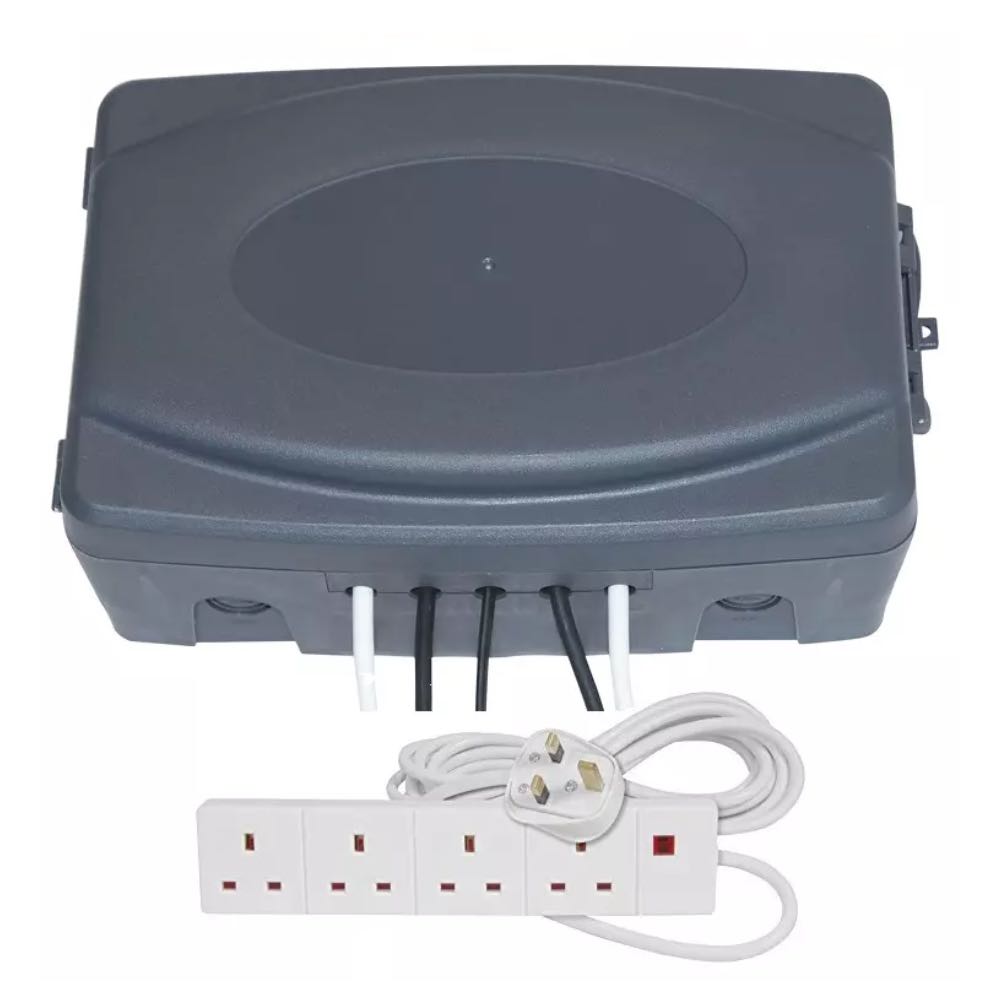 Outdoor IP54 Garden Waterproof 13A Electrical Lockable Connection Box - 4 Gang 10m Extension Lead