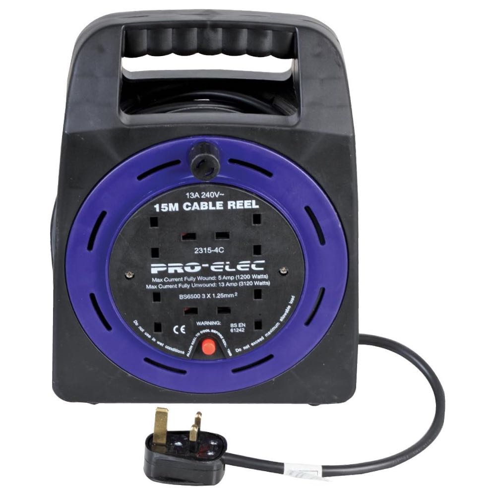 PRO ELEC | 20m 4 Socket Mains Extension Handbag Cable Reel