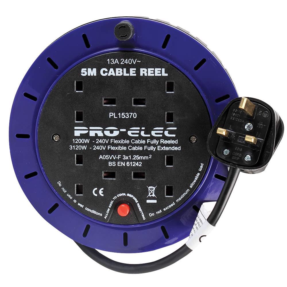 PRO ELEC | 5m 4 Socket Mains Extension Cassette Reel