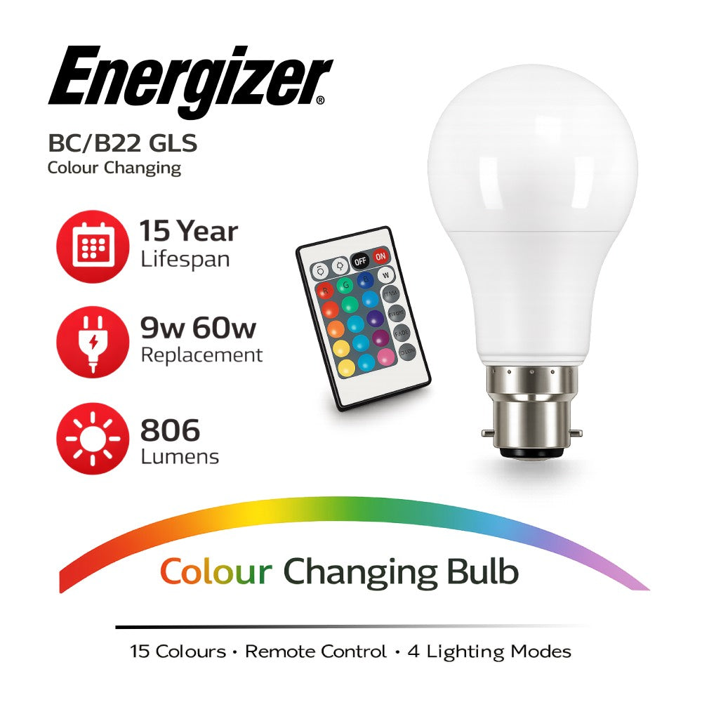 Energizer RGB LED Colour Changing Light Bulb with Remote Control – E27 / B22 / GU10