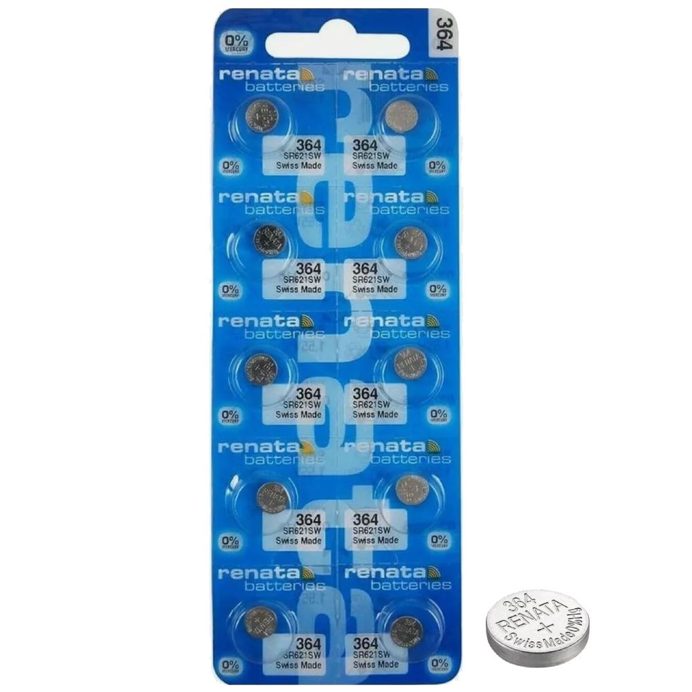 Renata 364 Watch Battery 1.55V Silver Oxide Swiss Made Pack of 10