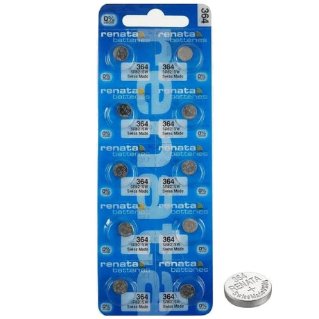 Renata 364 Watch Battery 1.55V Silver Oxide Swiss Made Pack of 10