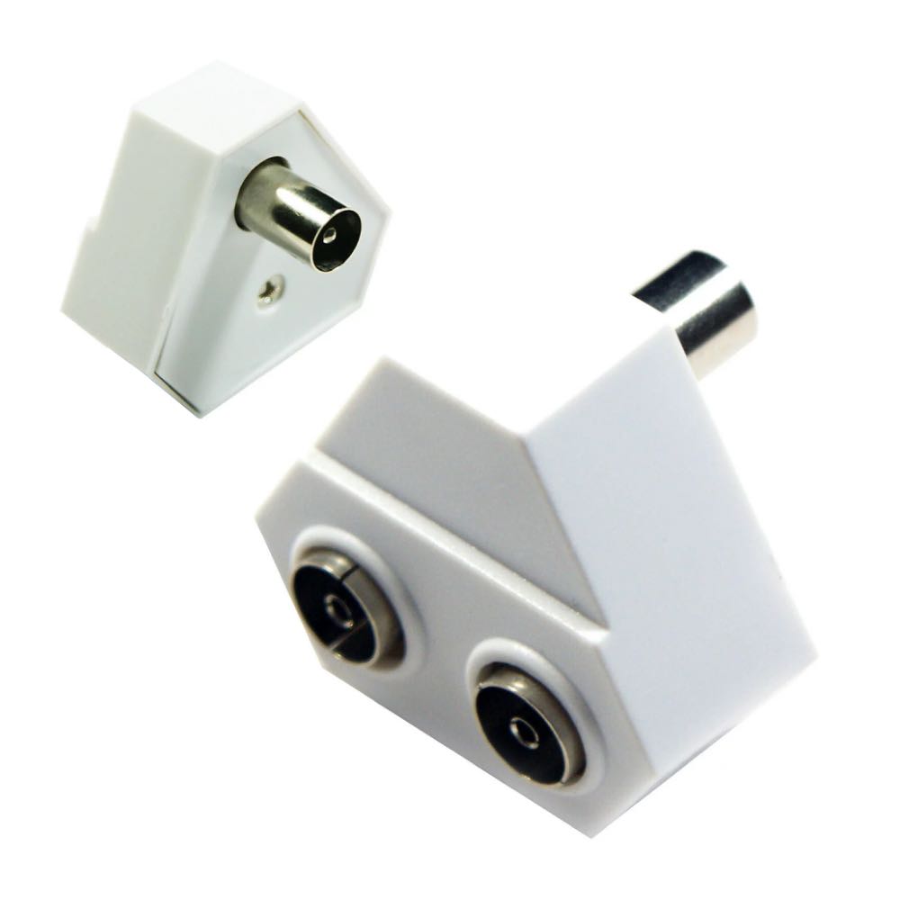 Right Angle TV Coaxial Aerial Plug-In Splitter – Available in 2-Way or 3-Way