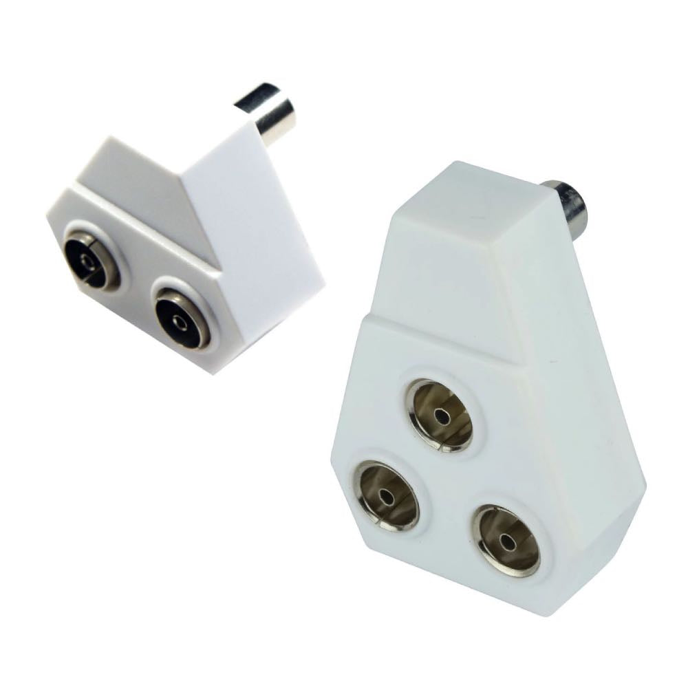 Right Angle TV Coaxial Aerial Plug-In Splitter – Available in 2-Way or 3-Way