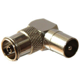 Right Angle TV Coaxial Aerial Plug to Socket Adaptor Connector (Push On)