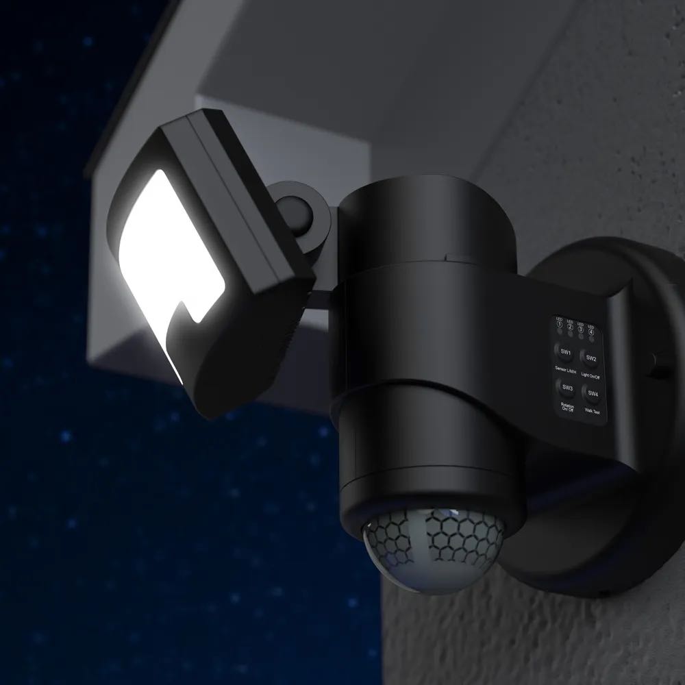 Robotic LED Flood Light with Motion Sensor in Black – Auto-Tracking Outdoor PIR Security Light