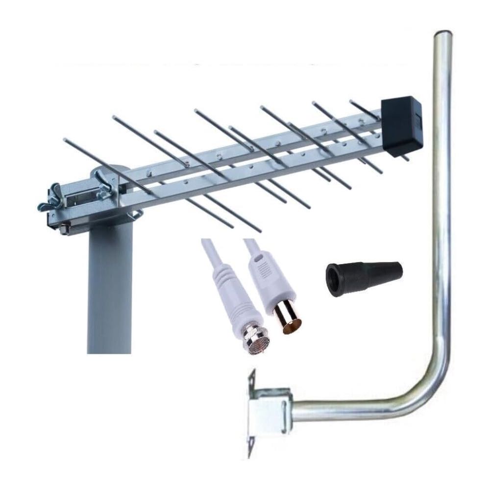 Small Compact TV Digital FREEVIEW HD Aerial Outdoor Loft 4/5G Filtered (K Band) Kit Including Bracket & 10m Cable