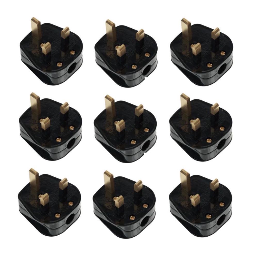 9 x 13A 3-Pin UK Mains Plug - Black